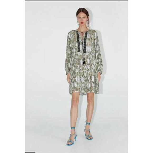 Zara Womens Mini Tunic Dress XS Multi-Color L/S - Picture 2 of 7